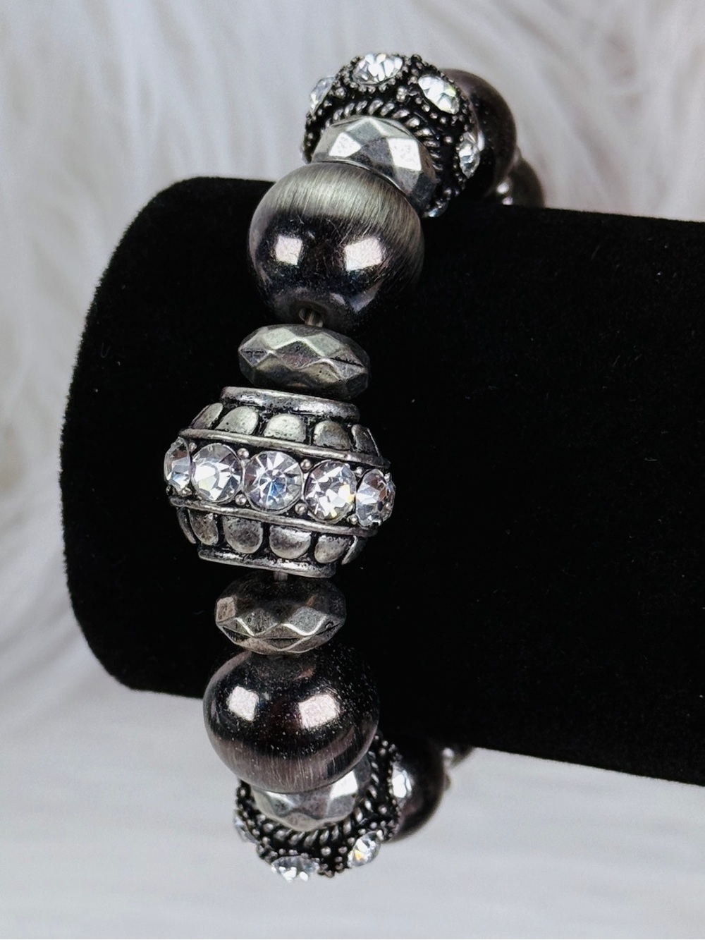 Vintage black and clear bling costume stretch bracelet
